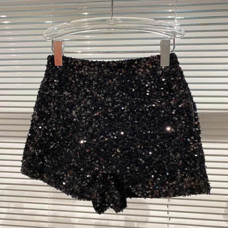 Black Glitter Sequin High Waist Hot Pants