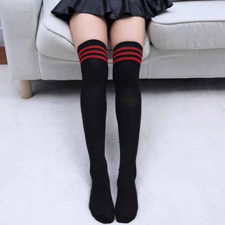 lady-sugar-ถุงเท้าแฟชั่นสไตล์นักศึกษาญี่ปุ่นผ้าฝ้ายลายเหนือเข่า-ถุงเท้าอบอุ่นสำหรับฤดูหนาว1คู่