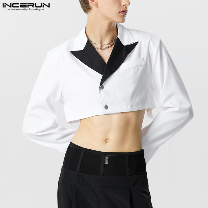 incerun-เสื้อนอกคอปกโค้ทระดับไฮเอนด์เสื้อสูทคอกว้างปาร์ตี้สีแขนยาวสำหรับผู้ชายฮิต-สไตล์ตะวันตก