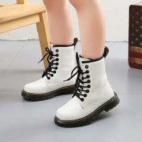 Children Mother Girls Martin Boots Winter Autumn Kids Girls Princess Snow Boots Fashion White Pu Leather Lace Up Ankle Boots New