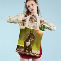 【Lanse store】Casual England Pit Bull Terrier Dog Tote Shoulder Handbag for Lady Reusable Pet Animal Canvas Women Student Shopping Bag