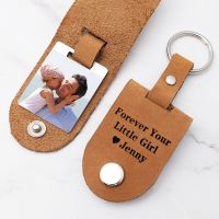 【CW】❃  Personalised Photo Keychain for Men Engraved Leather Picture Holder Custom Keyring Fathers Day