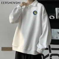 EERSHENSHI เสื้อกันหนาวแฟชั่นผู้ชาย,เสื้อกันหนาวเสื้อโปโลหนาแฟชั่นอินเทรนด์ Ins เสื้อโปโลคอโปโลอเนกประสงค์ลายการ์ตูน