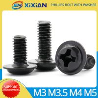 【CW】 M3 M3.5 M4 M5 Phillips Pan Head Bolt Cross Recessed Machine screw Metric Thread Washer Head Bolt Black Steel Computer Fastaners