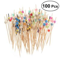 100pcs Food Picks Cocktail Fruit Appetizer Drink Picks Sticks Disposable Wood Toothpicks Party Supplies (Assorted Patterns)