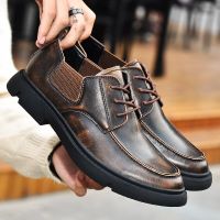 New Four Seasons Mens genuine leather Shoes Lace up Work Trend Business Dress Breathable Casual Leather Shoes Low Top Martins