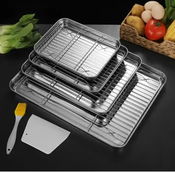 Stainless Steel Grill Pan With Removable Cooling Rack Set For Oven
