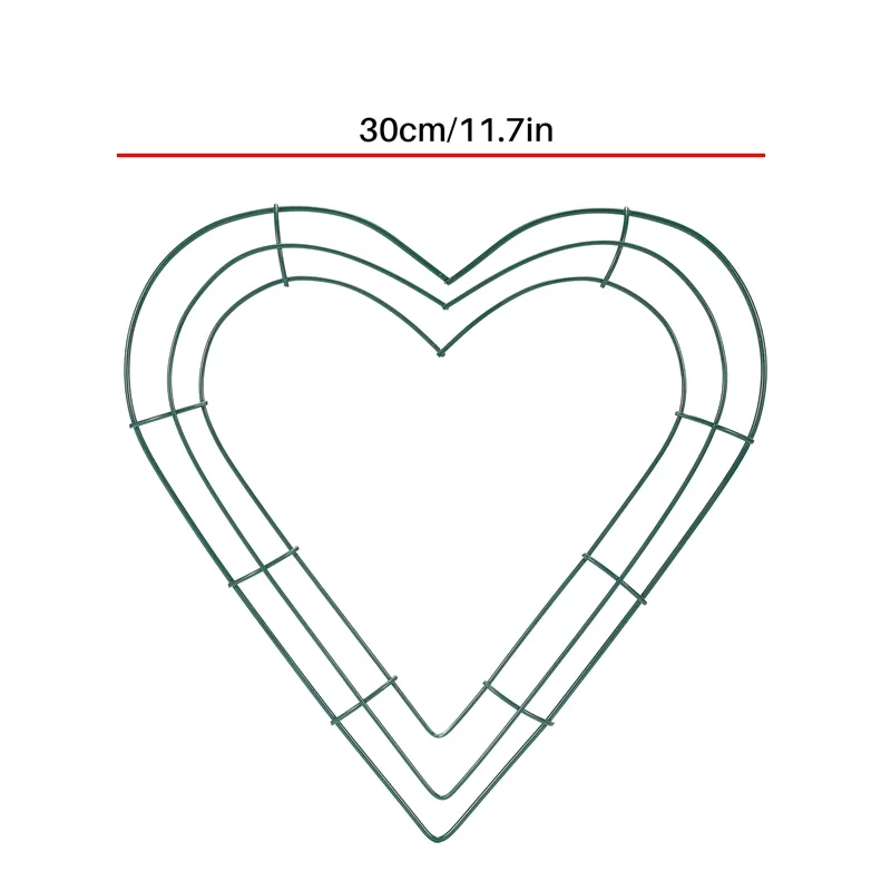 Heart Metal Wreath 12 in Heart-Shaped Wire Frame Wedding Valentine's Day DIY, Green