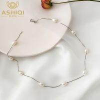 ASHIQI Real 925 Sterling Silver Pendant Necklace For Women with Natural Freshwater Pearl Jewelry 7-8mm White Pink Purple Black