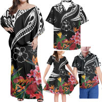 HYCOOL Polynesian Tribal Black Couple Outfit Summer Causal Mother Kids Mom And Daughter Dress Maching Clothes Family Set Fashion