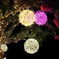 ไฟสาย LED ของตกแต่งต้นไม้คริสต์มาส30ซม. 20ซม.,โคมไฟแขวนไฟประดับลูกบอลหวายพวงมาลัยนางฟ้าวันหยุดงานแต่งงานบ้านกลางแจ้ง