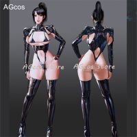 AGCOS Dark Dynasty Cosplay Combat Suit Patent Leather Woman Sexy Bra Lingeris Cosplay Costume