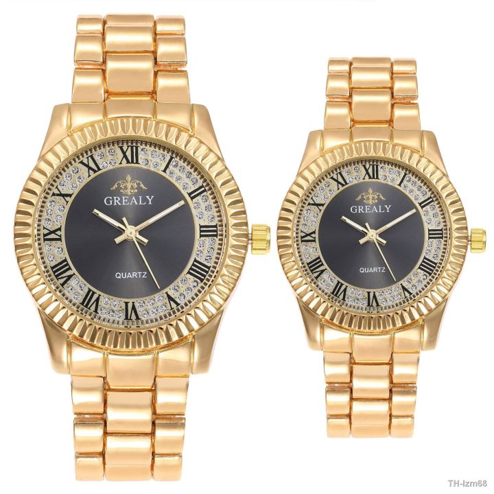 luxury-diamond-dial-trend-เลขโรมันตัวชี้เวลานาฬิกาคู่สายเหล็กควอตซ์