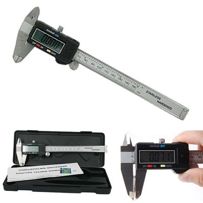 0-150 มม. สีดำสแตนเลสจอแสดงผลดิจิตอล vernier caliper ความแม่นยำ 0.01mm caliper อุปกรณ์เสริม