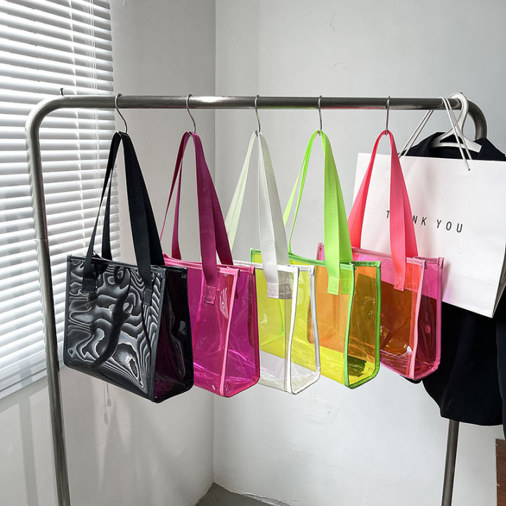 กระเป๋าเจลลีพีวีซีสีชมพูแบบลำลองกระเป๋าช้อปปิ้งฤดูร้อนโปร่งใสใหม่