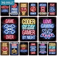 Lupeishop Neon Love Gaming โปสเตอร์ป้ายโลหะ Vintage Plaque ป้ายดีบุกแผ่น Wall Room Decor สำหรับ Bar Club Man Cave Art ภาพวาด