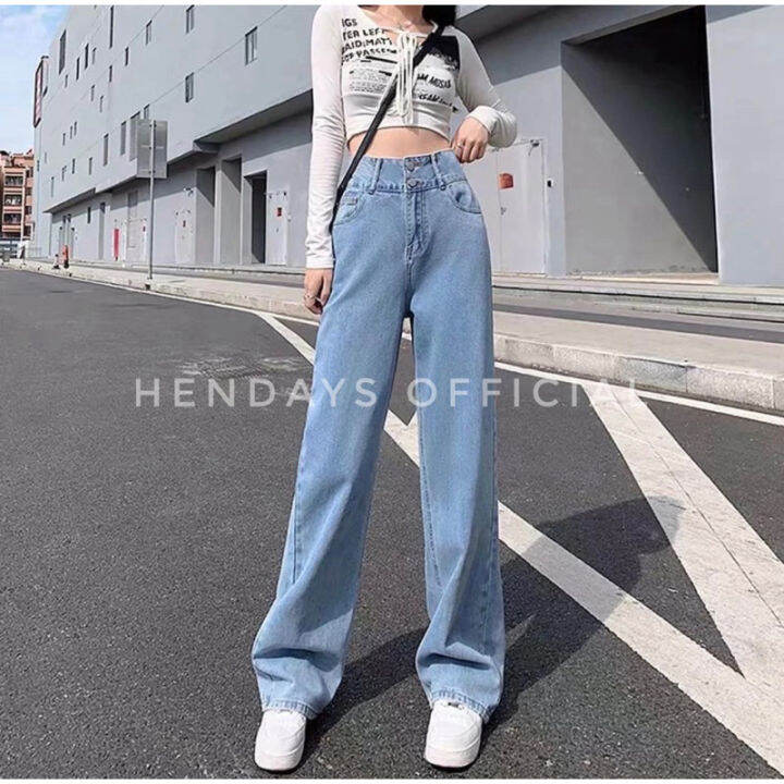 Khayralabel - Celana Highwaist Baggy Jeans Wanita Kancing Dua | Lazada ...