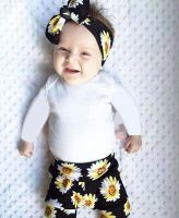 Newborn Infant Baby Girls Clothes Romper+Chrysanthemum Pants+Headband 3 pieces suit Bebe Kids Clothing pajamas Set  by Hs2023