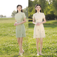 ฤดูร้อนจีนการ์ตูน Embrodiery ชีฟองเด็กสาว Mini Cheongsam Elegant R แขนสั้น Qipao Daily Dress