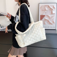 2023 Lattice Pattern Shoulder Bag Space Cotton Handbag Women Large Capacity Tote Bags Feather Padded Ladies Quilted Shopper Bag