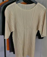 Summer 2021 New Miyake Pleated Top Womens Crew Neck Slim T-Shirt With Folded Sleeves Is Fashionable And Versatile