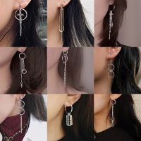 New popular Simple Asymmetric Metal Style Earrings For Women Chain Tassel Pin Cross Blade Zipper Pendant Earring Charm Jewelry