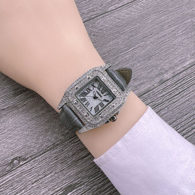 TikTok Kuaishou Live นาฬิกาคู่ชายและหญิงทรงเหลี่ยมหน้าปัดใหญ่เข็มขัดนาฬิกาควอตซ์