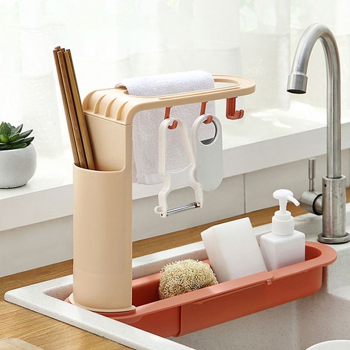 Kitchen Storage Helper Faucet Shelf Sink Rack For Dishcloth Sponges  Scrubber With Drain Pan