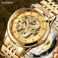 ZZOOI Luxury Dragon Skeleton Automatic Mechanical Watches For Men Wrist Watch Stainless Steel Strap Gold Clock Waterproof Mens relogio