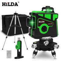 เลเซอร์ HILDA ปรับระดับ3D ได้12เส้น,ระดับเลเซอร์สีเขียวปรับระดับด้วยตัวเองได้360แนวนอนและแนวตั้ง