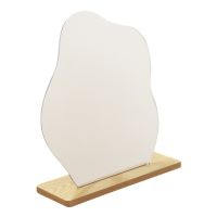 H7JB Cloud-shaped Irregular Glass Table Makeup Mirror with Beech Wood Base Creative Dressing Desktop Mirror Vertical Beauty Make