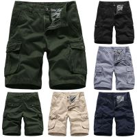 COD SDFERTREWWE Mens Army Cargo Shorts Warna Solid Musim Panas Poket Kasual Pakaian Sukan Lurus