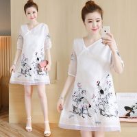 【 Bebo 】2023 NEW Womens Vintage Retro embroidery Dress S-5XL Embroidered crane Floral loose Casual blouse blusa Slim mini Party dresses