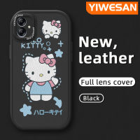 YIWESAN เคสปลอกสำหรับ Samsung M04ลายการ์ตูนน่ารักเฮลโลคิตตี้,เคสโทรศัพท์หนังนิ่ม F04 A04E A04เคสป้องกันกล้องกรอบเลนส์เต็มตัวเคสกันกระแทก