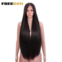 FREEDOM Yaki Straight Synthetic Lace Wigs For Women Ombre Brown Handtied Lace Wig 36 Inch Middle Part Long Blue Pink Cosplay Wig [ Hot sell ] men Shose Center