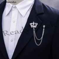 【hot sale】 □ B36 [coldwendys] Korean British Style Chain Crown Brooch Suit Tassel Chain Lapel Pin Badge Retro Men Accessories Wedding Banquet Jewelry Gift PH