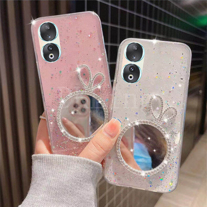 เคสสำหรับ-honor-2023นิ่มโปร่งใส90-5g-90-lite-70-lite-เคสโทรศัพท์ซิลิโคนแวว-rhinestone-หรูเคสมือถือ-honor-90-lite-หูกระต่ายแต่งหน้าฝาหลัง-honor-90-5g