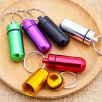 Mini Portable Waterproof Aluminum Silver Pill Box Case Bottle Cache Drug Holder Container With Key-Chain Key Holder Medicine  First Aid Storage