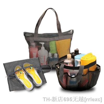 Multifunction Tote Bag Large Capacity Mesh Shower Beach Bags Portable for College Dorm Bathroom Durable with 8 Pockets Shoes Bag