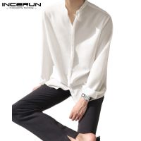 ┋℗❇ non5341 Incerun เสื้อเชิ้ต แขนยาว สีพื้น ทรงหลวม สไตล์ลําลอง สําหรับผู้ชาย