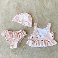 Summer New Lovely Swimwear For Infant Cute Cherry Print Split Swimsuit For Girls Tops+shorts+swimming Cap Toddler Beach Swimsuit