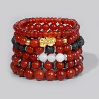 Quality Natural Stone Bracelets Agates Raw Red Carnelian Stone Beaded Adjustable Round Beaded Stretch Bracelets Bangles Gifts