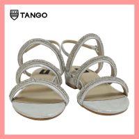 TANGO รองเท้าแฟชั่นสตรีรุ่น OLE รองเท้าแตะ หนังแท้ แบบสวม ประดับเพชร ส้น 1 นิ้ว SILVER-WHITE