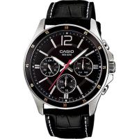 Casio นาฬิกาข้อมือผู้ชาย สายหนังแท้ ทรงสปอร์ต 4 หน้าปัด 6 เข็ม รุ่น MTP-1374L ของแท้ รับประกัน 1 ปี