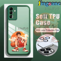 Jingsanc เคสโทรศัพท์พร้อมฟิล์มติดเลนส์สำหรับ Samsung Galaxy A14 4G 5G LTE S23 Plus A73พิเศษ A54 A52 A34 A32 A24 A23 A13 A04S A03S Pro LTE 4G 5G เคสโทรศัพท์แฟชั่นสำหรับเด็กชายบาสเกตบอล Ins k001-4เคส TPU ซิลิโคนเนื้อนิ่มโปร่งใสสีเขียวกันกระแทก