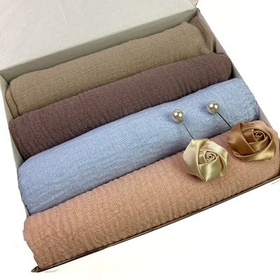 【YF】 Women Muslim Crinkle Hijab Scarf Musulman Soft Cotton Headscarf Long Shawls and Wraps Box set Foulard