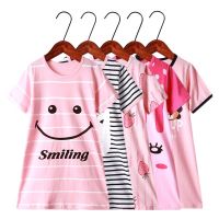 Summer Pajamas Cotton Girls Nightgowns Cartoon Nightdress Baby Sleepwear Sleepshirt Short-sleeve Nightwear Children Cute Clothes