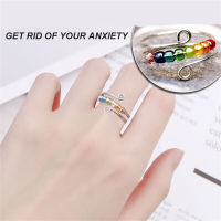 Beads Rainbow Anti Stress Ring Opening Ring Rotatable Fidget Ring