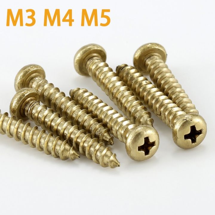 5-10-20pcs-m3-m3-5-m4-m5-brass-cross-recessed-phillips-pan-head-tapping-screws-wood-screws-furniture-self-tapping-screw