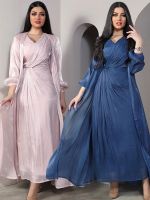 Maroko Gaun Pesta Wanita Abaya ชุด2 Potong ชุด Halus Satin Dubai Gaun มุสลิม Lebaran Kaftan Malam Jubah Panjang Vestidos Abaya Jubah